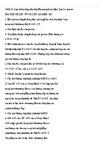 Bài tập Vật lí Lớp 11 - Lực từ tác dụng lên dây dẫn mang dòng điện. Lực Lo-ren-xơ - Trường THPT Trần Hưng Đạo