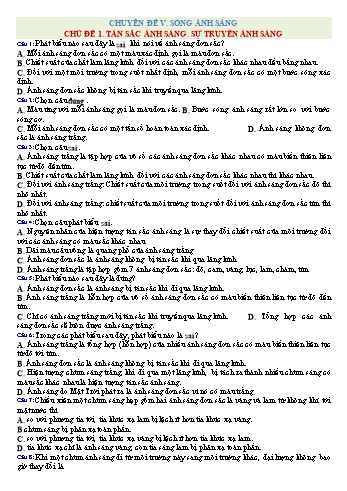 Bài tập Vật lí Lớp 12 - Chuyên đề 4: Sóng ánh sáng - Trường THPT Trần Hưng Đạo