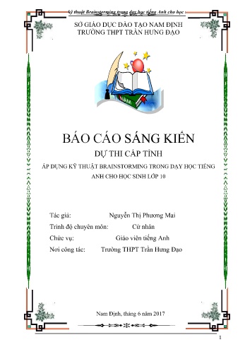 Báo cáo Sáng kiến kinh nghiệm Áp dụng kỹ thuật brainstorming trong dạy học Tiếng Anh cho học sinh Lớp 10