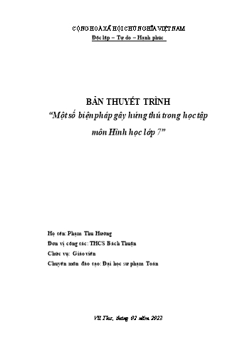 Biện pháp Gây hứng thú trong học tập môn Hình học Lớp 7 Biện pháp Gây hứng thú trong học tập môn Hình học Lớp 7