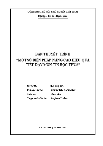 Biện pháp Nâng cao hiệu quả tiết dạy môn Tin học THCS