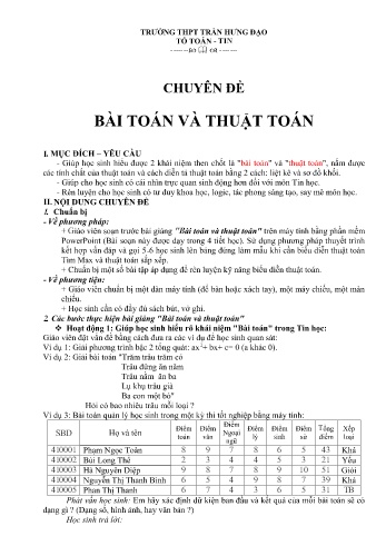 Chuyên đề Bài toán và thuật toán - Trường THPT Trần Hưng Đạo