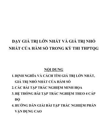 Chuyên đề Giá trị lớn nhất và giá trị nhỏ nhất của hàm số - Trường THPT Trần Hưng Đạo