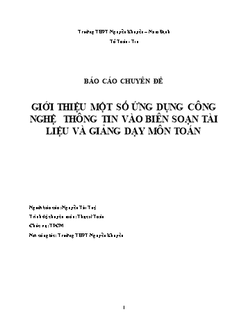 Chuyên đề Giới thiệu một số ứng dụng công nghệ thông tin vào biên soạn tài liệu và giảng dạy môn Toán