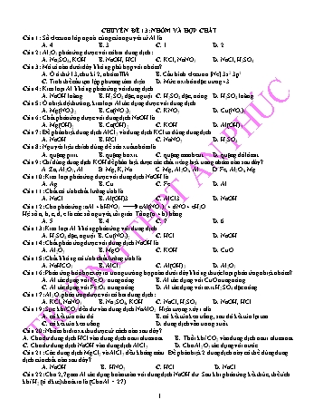 Chuyên đề Hóa học Lớp 12 - Chuyên đề 3: Nhôm và hợp chất - Trường THPT An Phúc Chuyên đề Hóa học Lớp 12 - Chuyên đề 3: Nhôm và hợp chất - Trường THPT An Phúc
