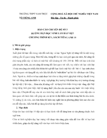 Chuyên đề Hướng dẫn học sinh làm bài viết chương trình kì 1 - Sách Tiếng Anh 10 Chuyên đề Hướng dẫn học sinh làm bài viết chương trình kì 1 - Sách Tiếng Anh 10