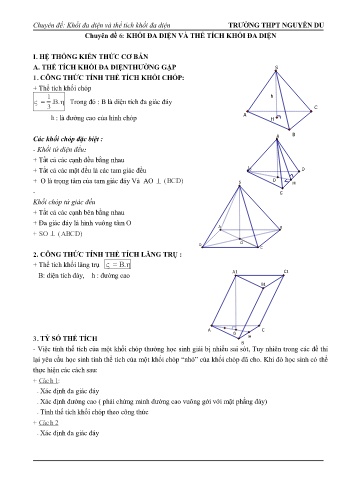 Chuyên đề Khối đa diện và thể tích khối đa diện - Chuyên đề 6: Khối đa diện và thể tích khối đa diện - Trường THPT Nguyễn Du
