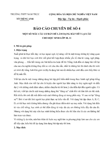 Chuyên đề Một số mẫu câu cơ bản để làm dạng bài viết lại câu cho học sinh Lớp 10, 11 Chuyên đề Một số mẫu câu cơ bản để làm dạng bài viết lại câu cho học sinh Lớp 10, 11