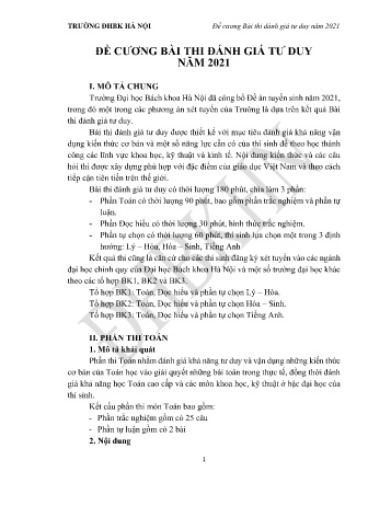 Đề cương bài thi Đánh giá tư duy - Năm học 2021