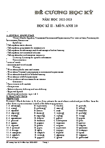Đề cương học kì 2 Tiếng Anh Lớp 10 - Năm học 2022-2023 - Trường THPT Đoàn Kết