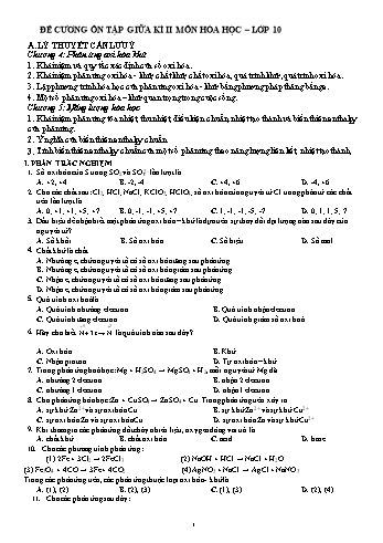 Đề cương ôn tập giữa học kì 2 Hoá học Lớp 10 - Trường THPT Đoàn Kết