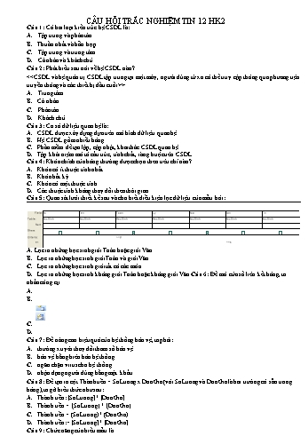 Đề cương ôn tập học kì 2 Tin học Lớp 12 - Trường THPT Mỹ Lộc