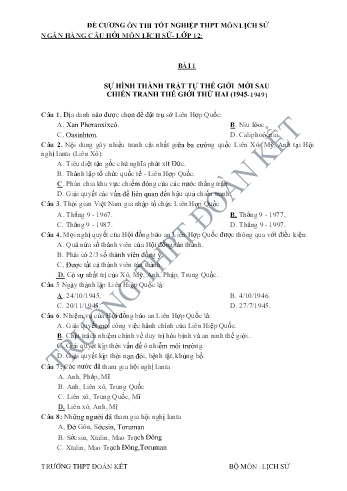 Đề cương ôn thi Tốt nghiệp THPT môn Lịch sử - Trường THPT Đoàn Kết