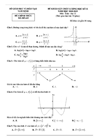 Đề khảo sát chất lượng học kì 2 Toán Lớp 12 - Sở GD&ĐT Nam Định (Có đáp án)