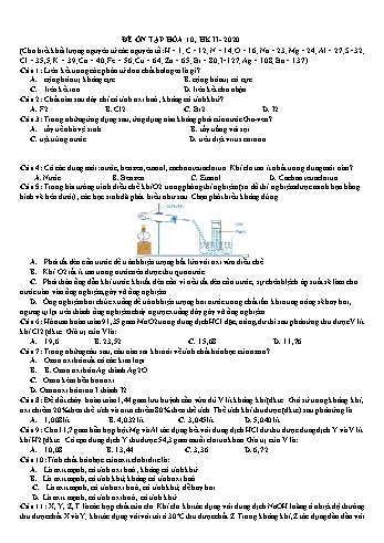 Đề ôn tập học kì 2 Hóa học Lớp 10 - Năm học 2019-2020 - Trường THPT Mỹ Lộc