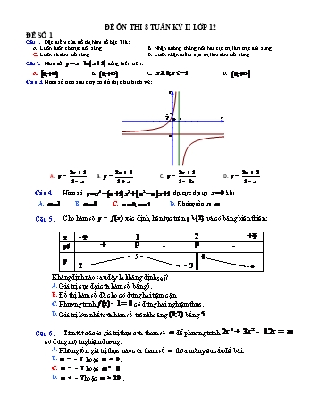 Đề ôn thi giữa học kì 2 Toán Lớp 12 - Đề số 1 - Trường THPT Mỹ Lộc (Có đáp án)