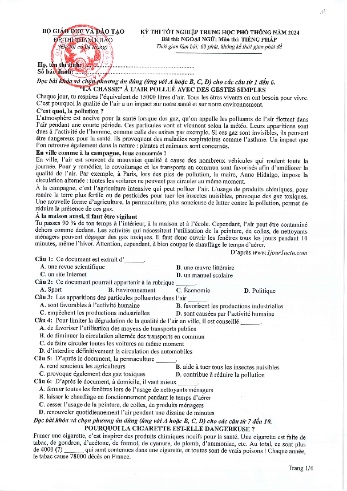 Đề tham khảo kỳ thi Tốt nghiệp THPT môn Ngoại ngữ - Phần: Tiếng Pháp - Năm học 2024