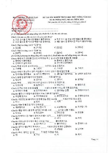Đề tham khảo kỳ thi Tốt nghiệp THPT môn Ngoại ngữ - Phần: Tiếng Hàn - Năm học 2024