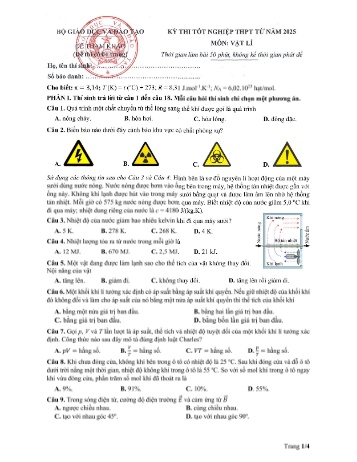 Đề tham khảo kỳ thi Tốt nghiệp THPT môn Vật lí - Năm học 2025 (Có đáp án)