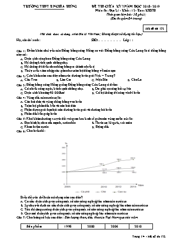 Đề thi giữa học kì 1 Địa lí Lớp 12 - Mã đề: 132 - Năm học 2018-2019 - Trường THPT B Nghĩa Hưng (Có ma trận)