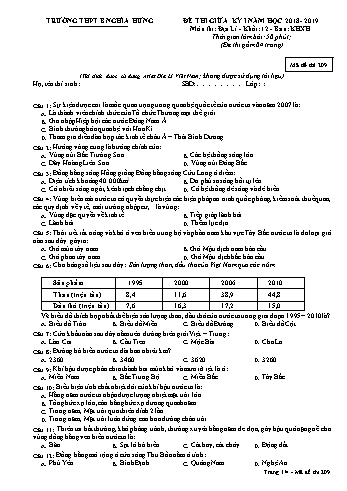 Đề thi giữa học kì 1 Địa lí Lớp 12 - Mã đề: 209 - Năm học 2018-2019 - Trường THPT B Nghĩa Hưng (Có ma trận)