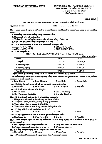 Đề thi giữa học kì 1 Địa lí Lớp 12 - Mã đề: 357 - Năm học 2018-2019 - Trường THPT B Nghĩa Hưng (Có ma trận)