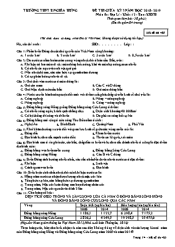 Đề thi giữa học kì 1 Địa lí Lớp 12 - Mã đề: 485 - Năm học 2018-2019 - Trường THPT B Nghĩa Hưng (Có ma trận)