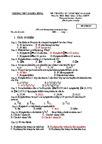 Đề thi giữa học kì 1 Hóa học Lớp 10 - Đề chuẩn - Năm học 2018-2019 - Trường THPT B Nghĩa Hưng (Có đáp án)
