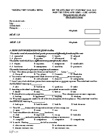 Đề thi giữa học kì 1 Tiếng Anh Lớp 11 (Hệ 10 năm) - Mã đề: 123 - Năm học 2018-2019 - Trường THPT B Nghĩa Hưng