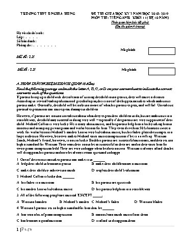 Đề thi giữa học kì 1 Tiếng Anh Lớp 11 (Hệ 10 năm) - Mã đề: 125 - Năm học 2018-2019 - Trường THPT B Nghĩa Hưng