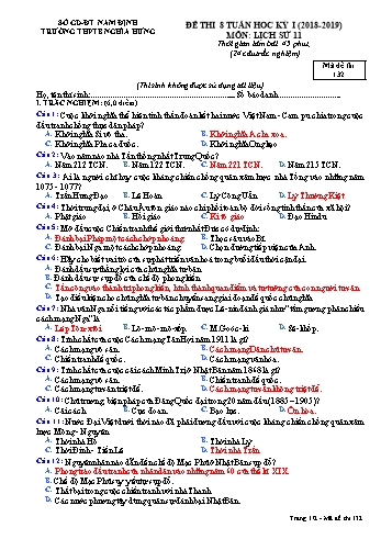 Đề thi học kì 1 Lịch sử Lớp 11 - Mã đề: 132 - Năm học 2018-2019 - Trường THPT B Nghĩa Hưng (Có ma trận và đáp án)