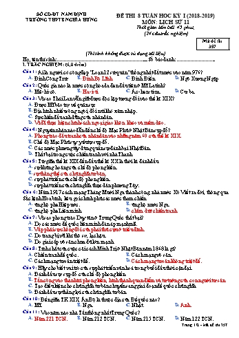 Đề thi học kì 1 Lịch sử Lớp 11 - Mã đề: 357 - Năm học 2018-2019 - Trường THPT B Nghĩa Hưng (Có ma trận và đáp án)