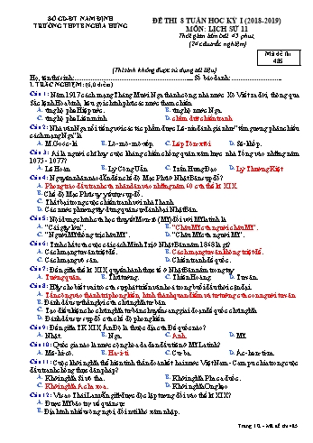 Đề thi học kì 1 Lịch sử Lớp 11 - Mã đề: 485 - Năm học 2018-2019 - Trường THPT B Nghĩa Hưng (Có ma trận và đáp án)