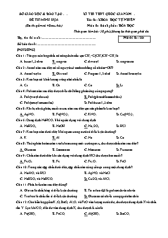 Đề thi minh họa kì thi TPT Quốc gia môn Khoa học tự nhiên - Phần: Hóa học - Mã đề: 201 - Năm học 2019-2020