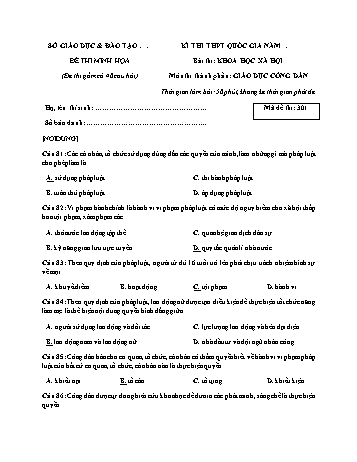 Đề thi minh họa kì thi TPT Quốc gia môn Khoa học xã hội - Phần: Giáo dục công dân - Mã đề: 301 - Năm học 2019-2020