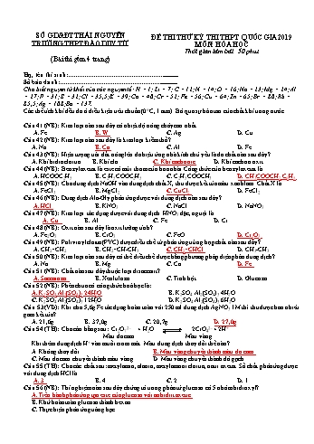 Đề thi thử kì thi THPT Quốc gia môn Hóa học - Năm học 2019 - Trường THPT Đào Duy Từ (Có ma trận và đáp án) Đề thi thử kì thi THPT Quốc gia môn Hóa học - Năm học 2019 - Trường THPT Đào Duy Từ (Có ma trận và đáp án)