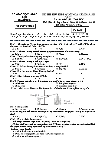 Đề thi thử THPT Quốc gia môn Hóa học (Lần 1) - Mã đề: 204 - Năm học 2019-2020 - Sở GD&ĐT Nam Định (Có đáp án)