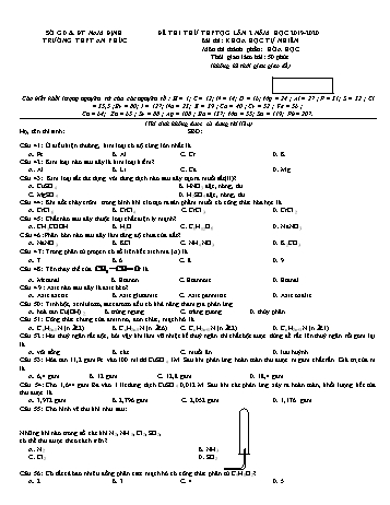 Đề thi thử THPT Quốc gia môn Khoa học tự nhiên (Lần 2) - Phần: Hóa học - Năm học 2019-2020 - Trường THPT An Phúc
