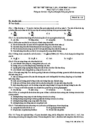 Đề thi thử THPT Quốc gia môn Vật lí (Khối A+A1) - Năm học 2018-2019