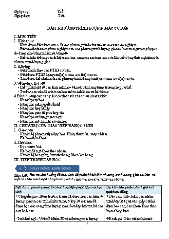 Kế hoạch bài dạy Đại số Lớp 11 - Bài 2: Phương trình lượng giác cơ bản - Trường THPT Đoàn Kết Kế hoạch bài dạy Đại số Lớp 11 - Bài 2: Phương trình lượng giác cơ bản - Trường THPT Đoàn Kết