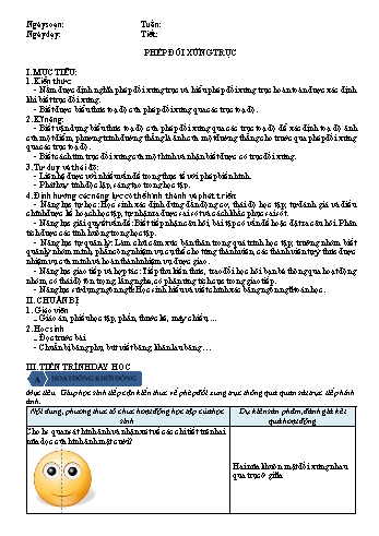 Kế hoạch bài dạy Hình học Lớp 11 - Bài 2: Phép đối xứng trục - Trường THPT Đoàn Kết