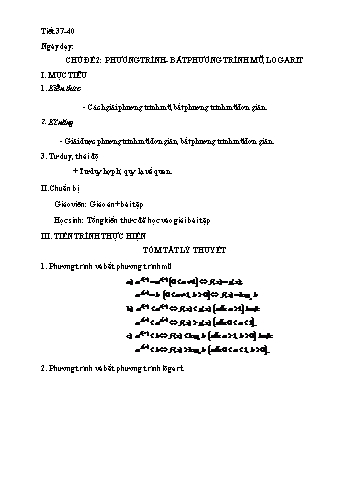 Kế hoạch bài dạy Hình học Lớp 12 - Ôn tập: Phương trình. Bất phương trình mũ, logarit - Trường THPT Đoàn Kết Kế hoạch bài dạy Hình học Lớp 12 - Ôn tập: Phương trình. Bất phương trình mũ, logarit - Trường THPT Đoàn Kết