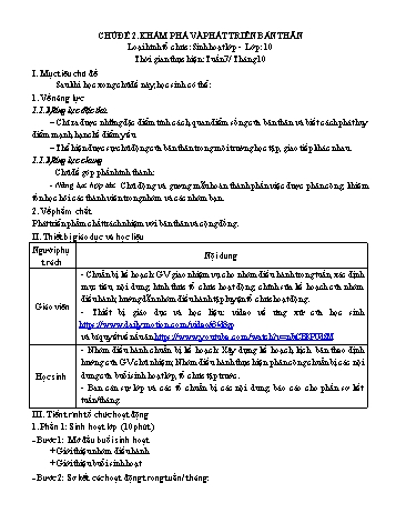 Kế hoạch bài dạy Sinh hoạt lớp Lớp 10 - Tuần 7 - Trường THPT Đoàn Kết Kế hoạch bài dạy Sinh hoạt lớp Lớp 10 - Tuần 7 - Trường THPT Đoàn Kết