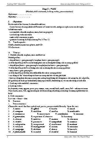 Kế hoạch bài dạy thêm buổi chiều Tiếng Anh Lớp 11 (Đợt 1) - Trần Thị Thanh Thủy