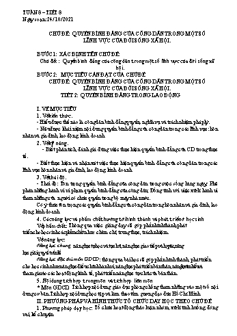 Kế hoạch bài dạy tích hợp Giáo dục công dân Lớp 12 - Chủ đề: Quyền bình đẳng của công dân trong một số lĩnh vực của đời sống xã hội - Năm học 2021-2022 - Trường THPT Quất Lâm