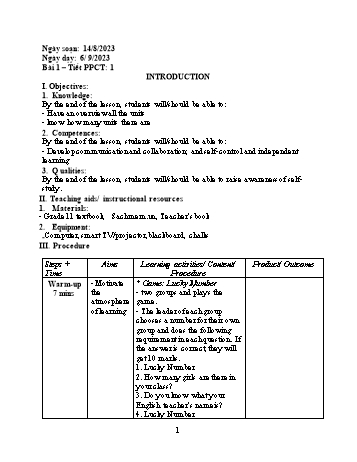 Kế hoạch bài dạy Tiếng Anh Lớp 11 theo chương trình mới - Unit 1-3 - Năm học 2023-2024 - Trường THPT Đoàn Kết