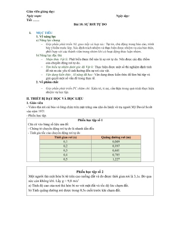 Kế hoạch bài dạy Vật lí Lớp 10 - Bài 10+11+12 - Trường THPT Đoàn Kết