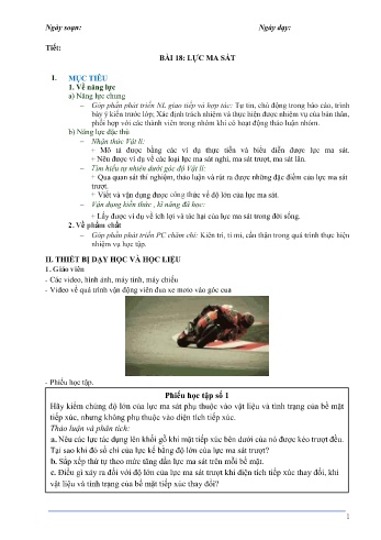 Kế hoạch bài dạy Vật lí Lớp 10 - Bài 18+19 - Trường THPT Đoàn Kết
