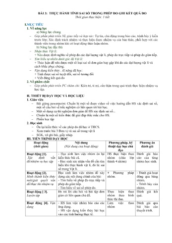 Kế hoạch bài dạy Vật lí Lớp 10 - Bài 3: Thực hành tính sai số trong phép đo ghi kết quả đo - Trường THPT Đoàn Kết