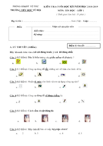 Kiểm tra cuối học kì 1 Tin học cấp Tiểu học - Năm học 2018-2019 - Trường Tiểu học Vũ Hội (Có đáp án)